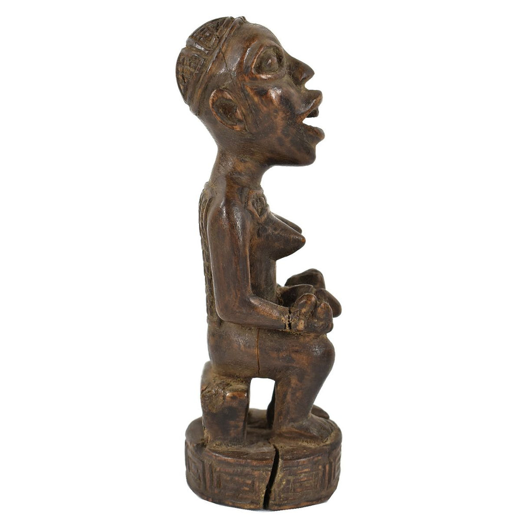 Bakongo Villi Miniature Seated Wood Figure with Child Congo