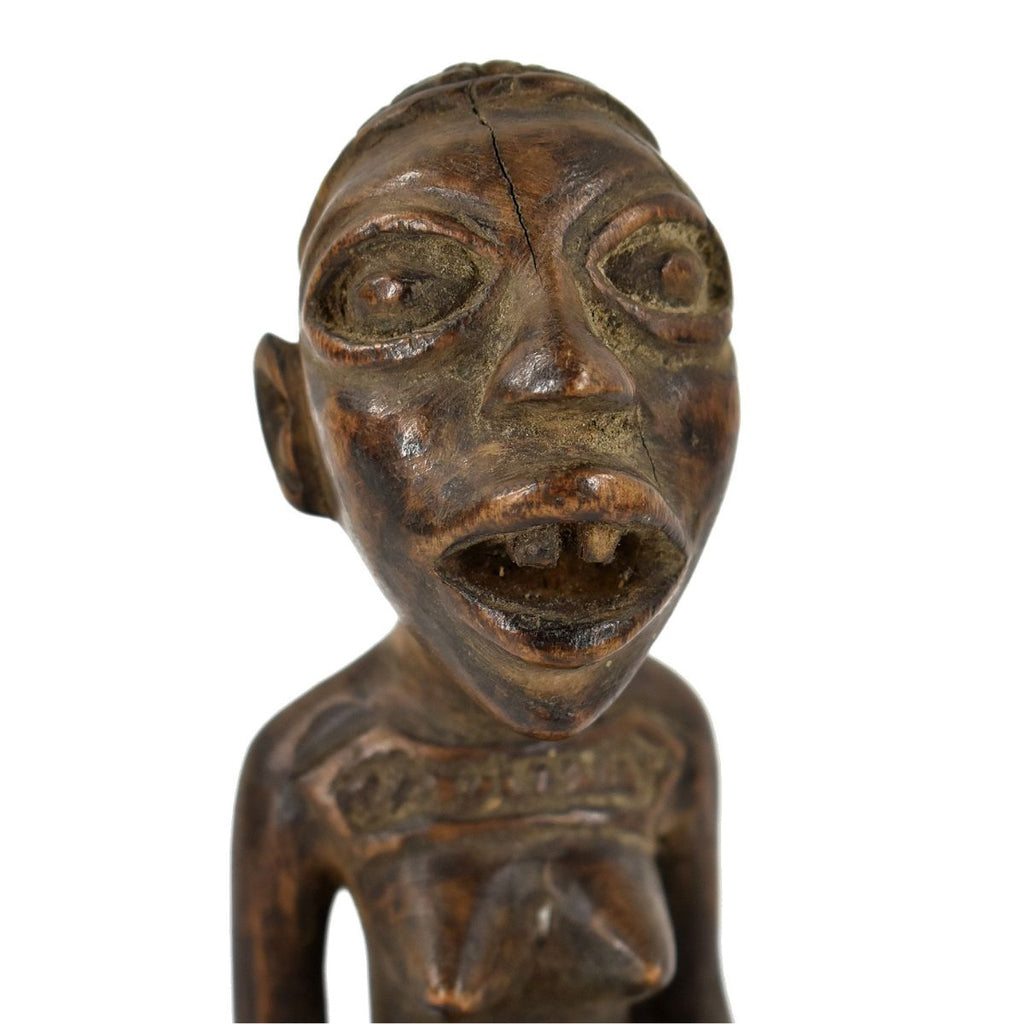 Bakongo Villi Miniature Seated Wood Figure with Child Congo