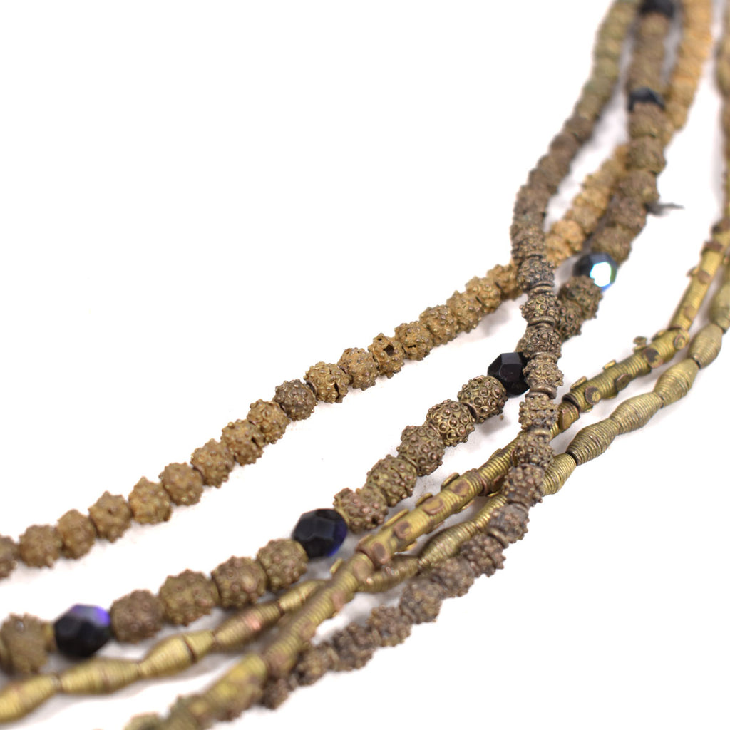 5 Strands Yoruba Gilded Brass Raised Dot Beads Nigeria