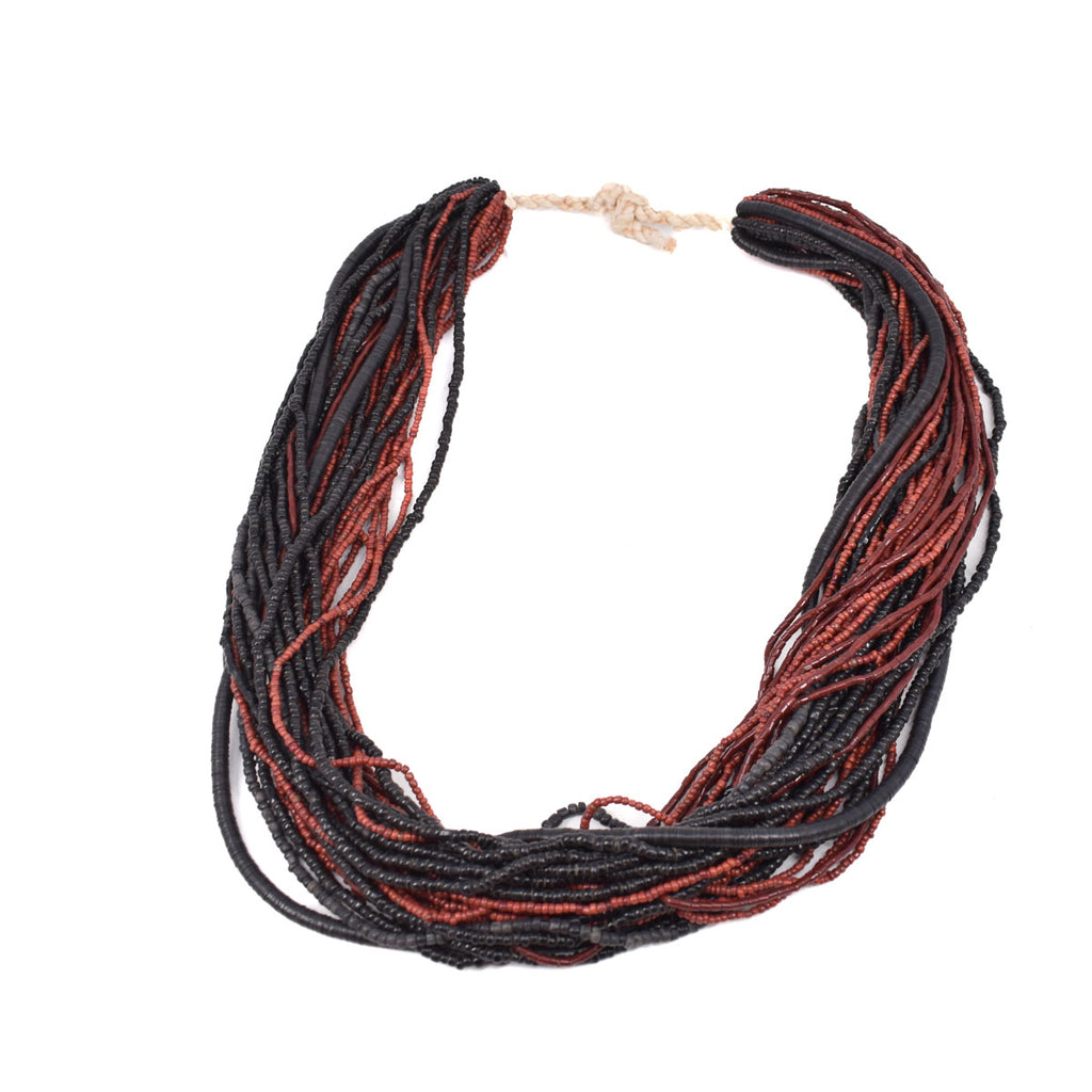 Black and Red Tamba Seed Bead Necklace
