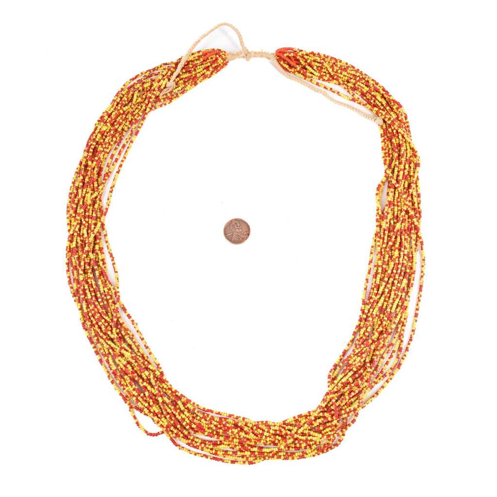 Red and Yellow Tamba Seed Bead Necklace