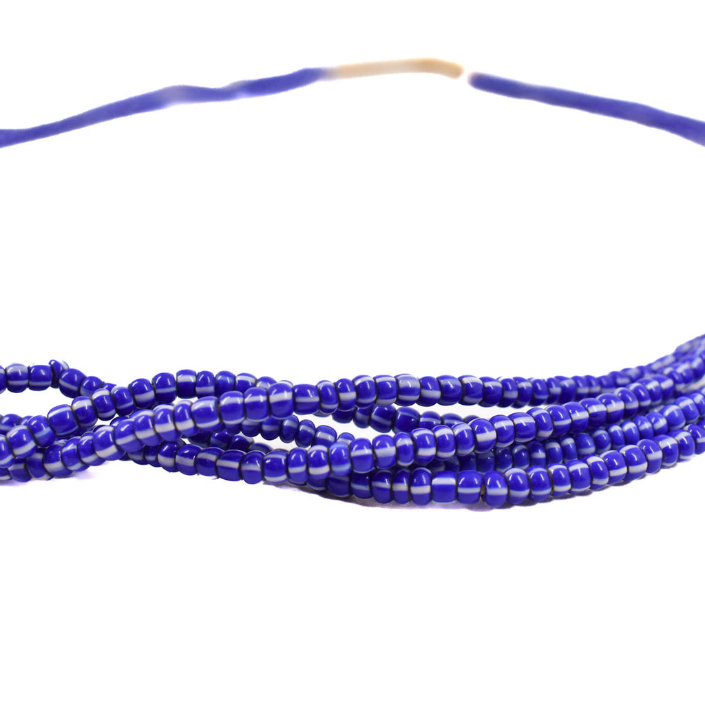 Royal Blue Baule Tamba Striped Seed Bead Necklace