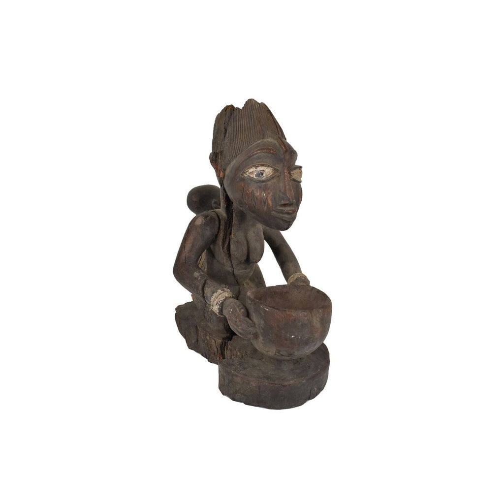 Yoruba Female Bowl Bearer Wood Figure
