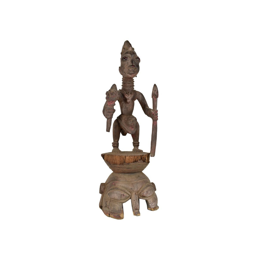 Yoruba Epa with Warrior Wood Figure Nigeria 34 Inch