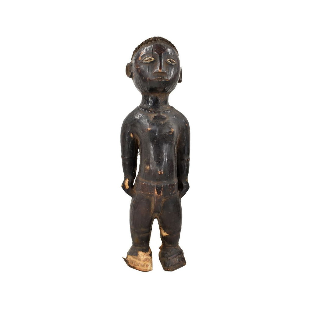 Ejagham Ekoi Standing Wood Figure with Leather Nigeria