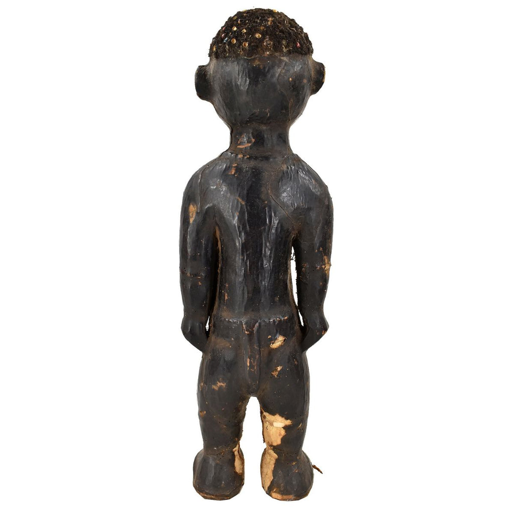 Ejagham Ekoi Standing Wood Figure with Leather Nigeria