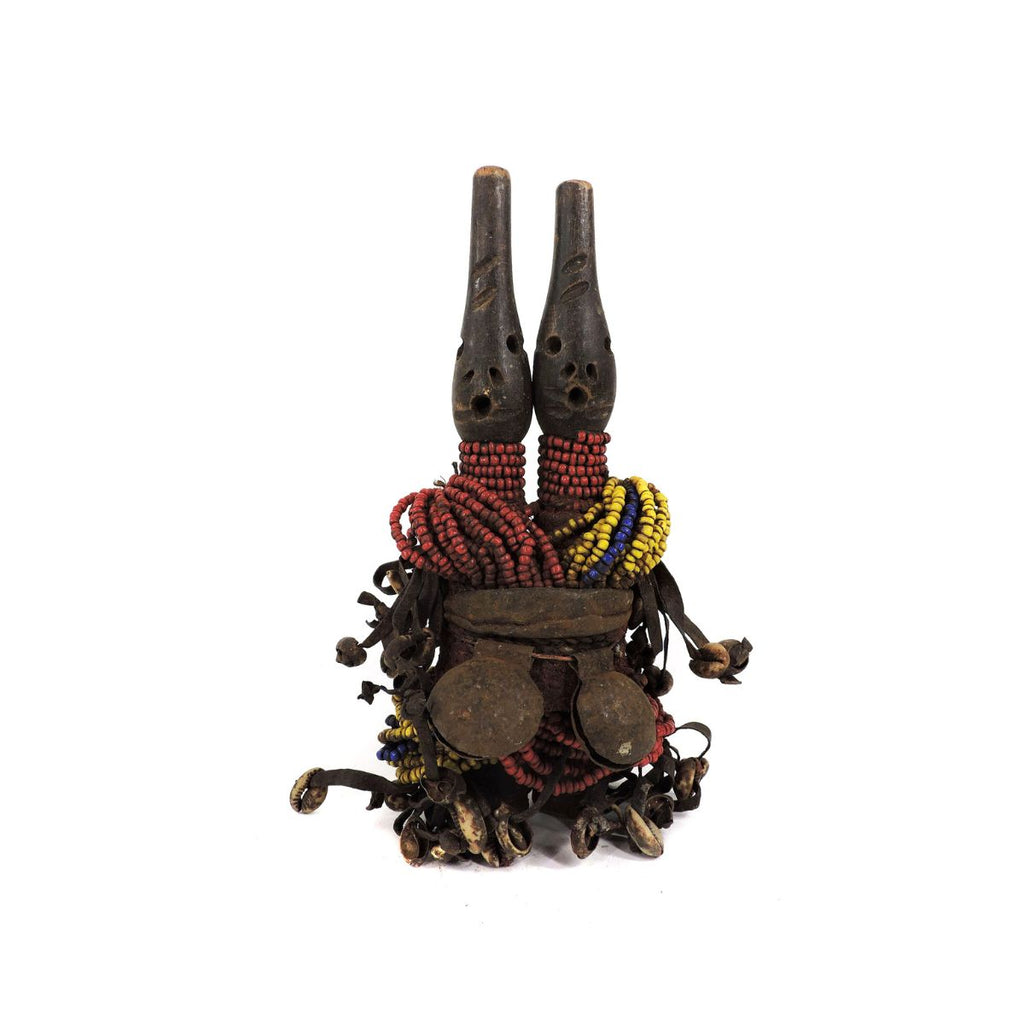 Fali Twin Heads Beaded Fertility Doll Cameroon