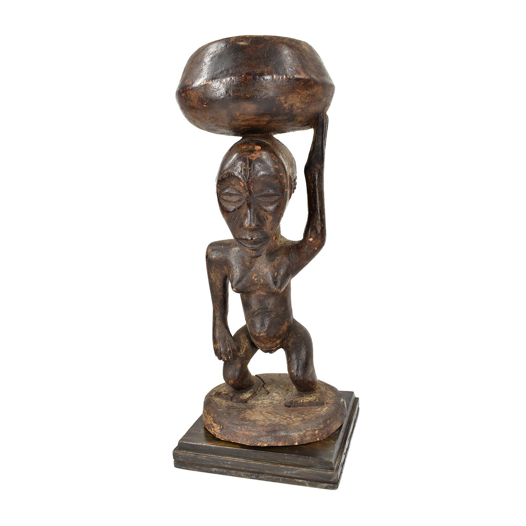 Luba Female Bowl Bearer Wood Figure with Custom Base Congo