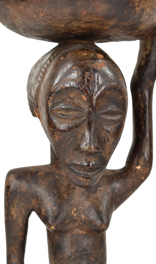 Luba Female Bowl Bearer Wood Figure with Custom Base Congo