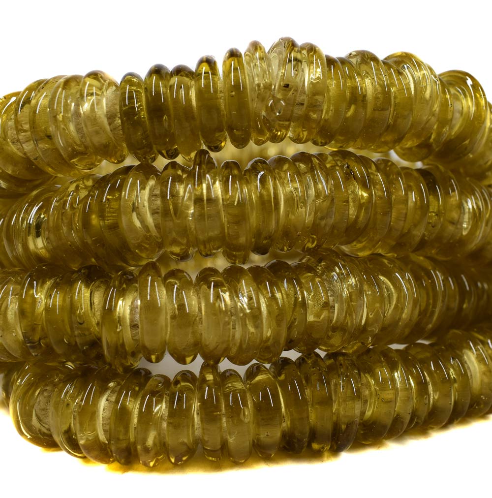 Yellow Translucent Glass Ring Trade Beads 44 Inch Italy