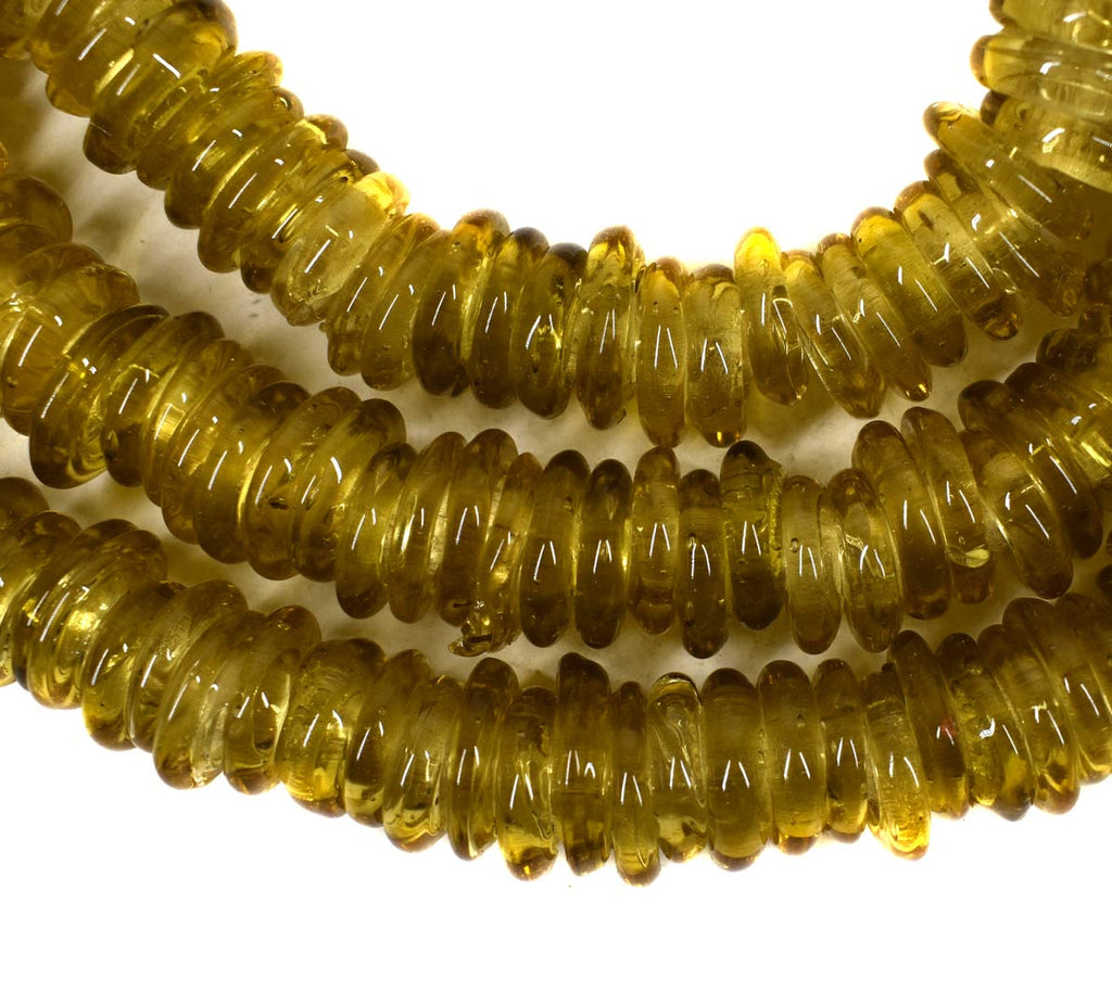 Yellow Translucent Glass Ring Trade Beads 44 Inch Italy