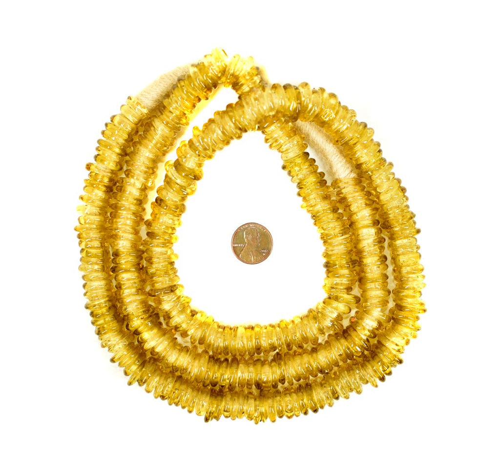 Yellow Translucent Glass Ring Trade Beads 44 Inch Italy