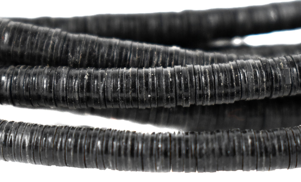 4 Strands Black Vulcanite "Vinyl" Tiny Heishi Trade Beads