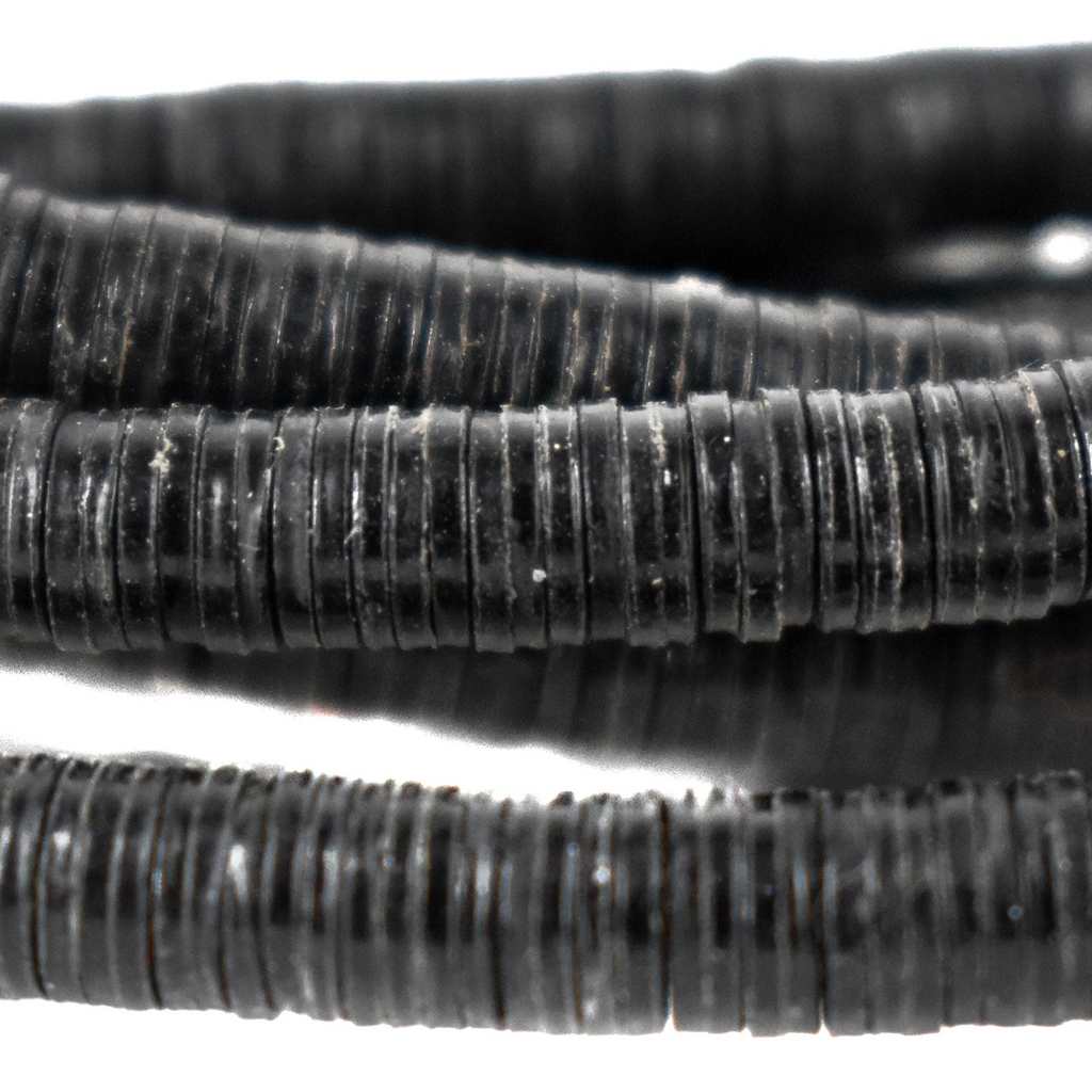 4 Strands Black Vulcanite "Vinyl" Tiny Heishi Trade Beads