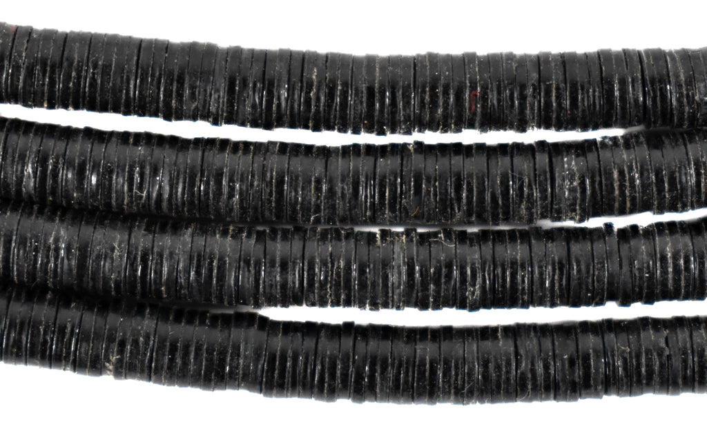 4 Strands Black Vulcanite "Vinyl" Tiny Heishi Trade Beads