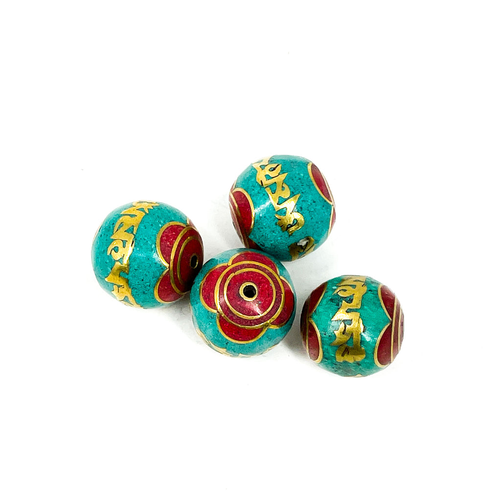 4 Loose Tibetan Inlaid Turquoise Beads