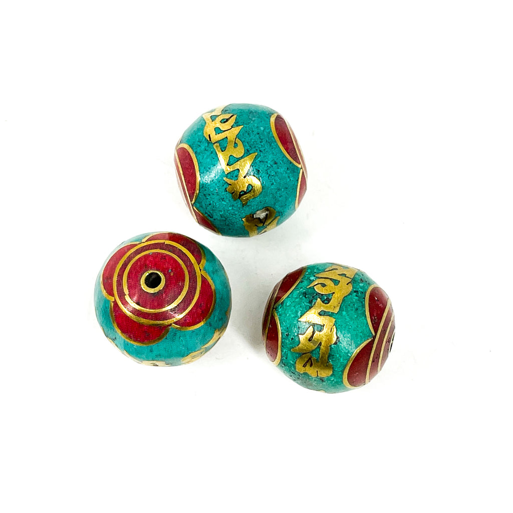 4 Loose Tibetan Inlaid Turquoise Beads