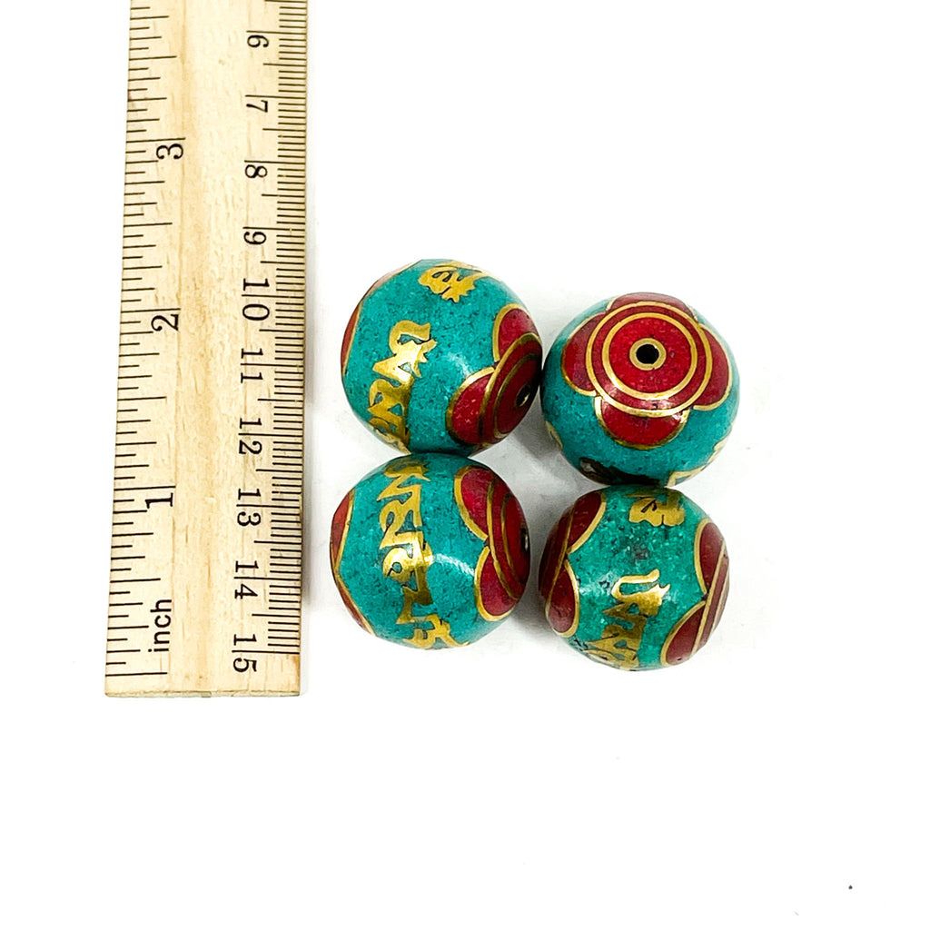 4 Loose Tibetan Inlaid Turquoise Beads