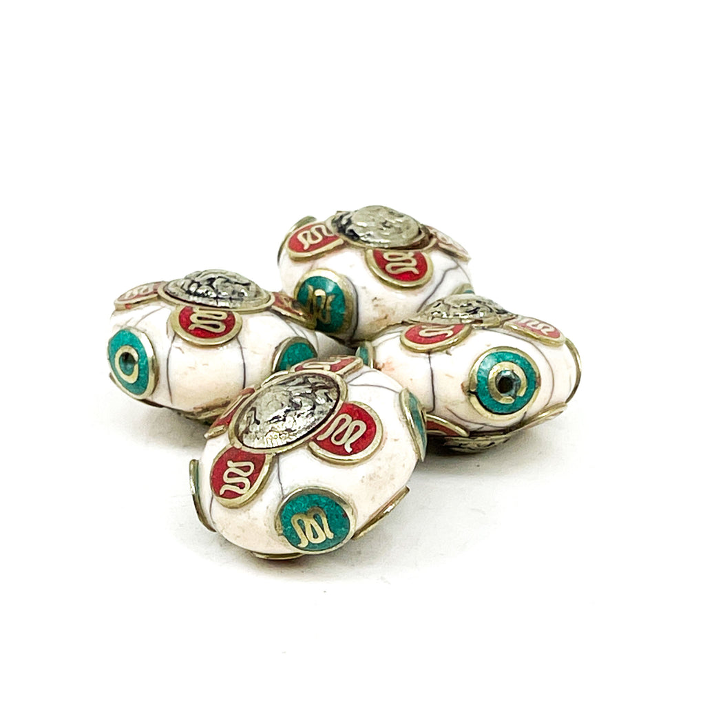 4 Tibetan White Crackle Beads