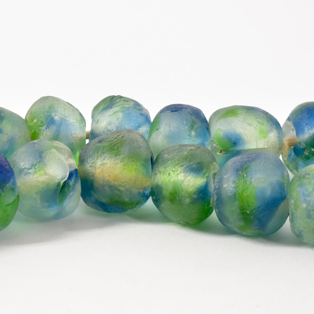 X-Large Krobo Recycled Powder Glass Blue and Green Trade Beads