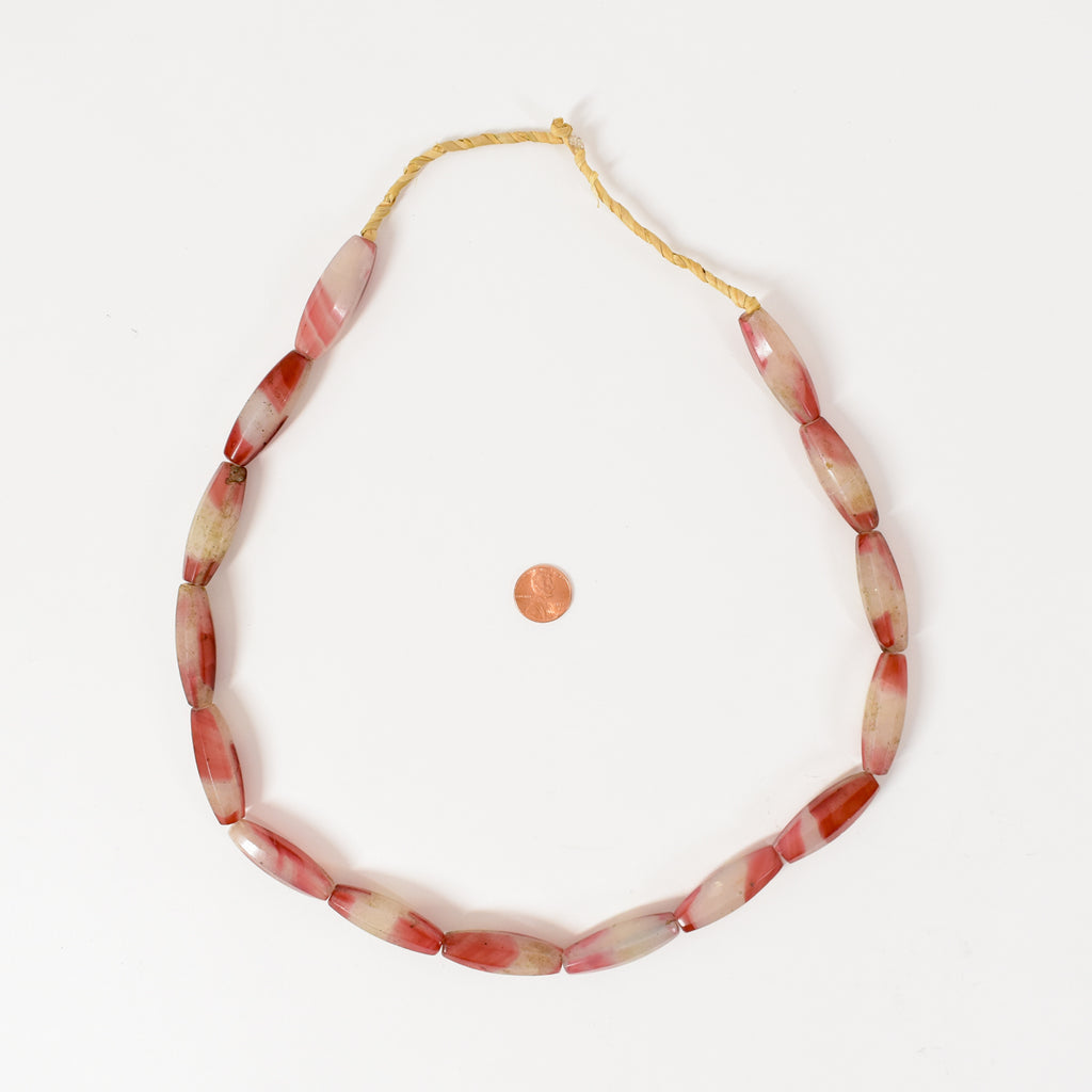 Faceted Czech Pink and White Trade Beads 29 Inches