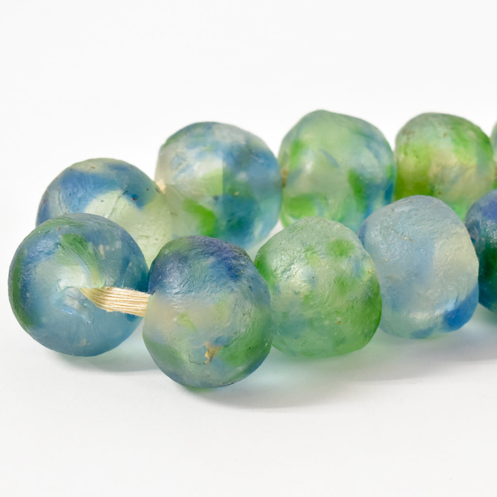 X-Large Krobo Recycled Powder Glass Blue and Green Trade Beads