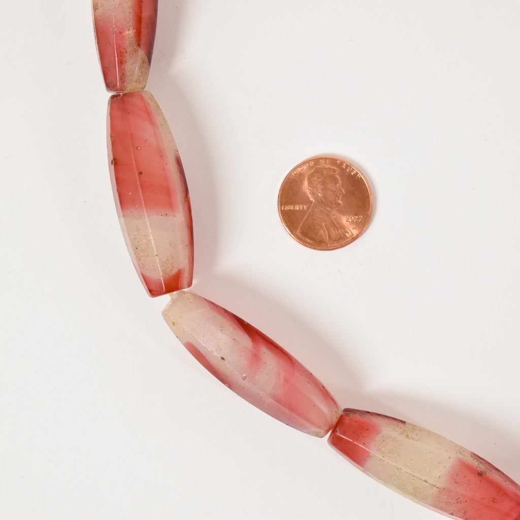 Faceted Czech Pink and White Trade Beads 29 Inches