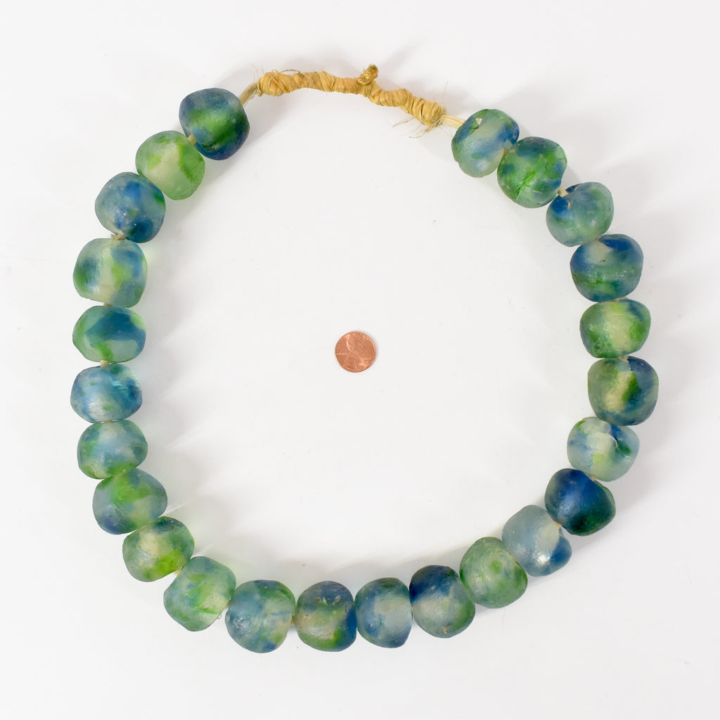 X-Large Krobo Recycled Powder Glass Blue and Green Trade Beads