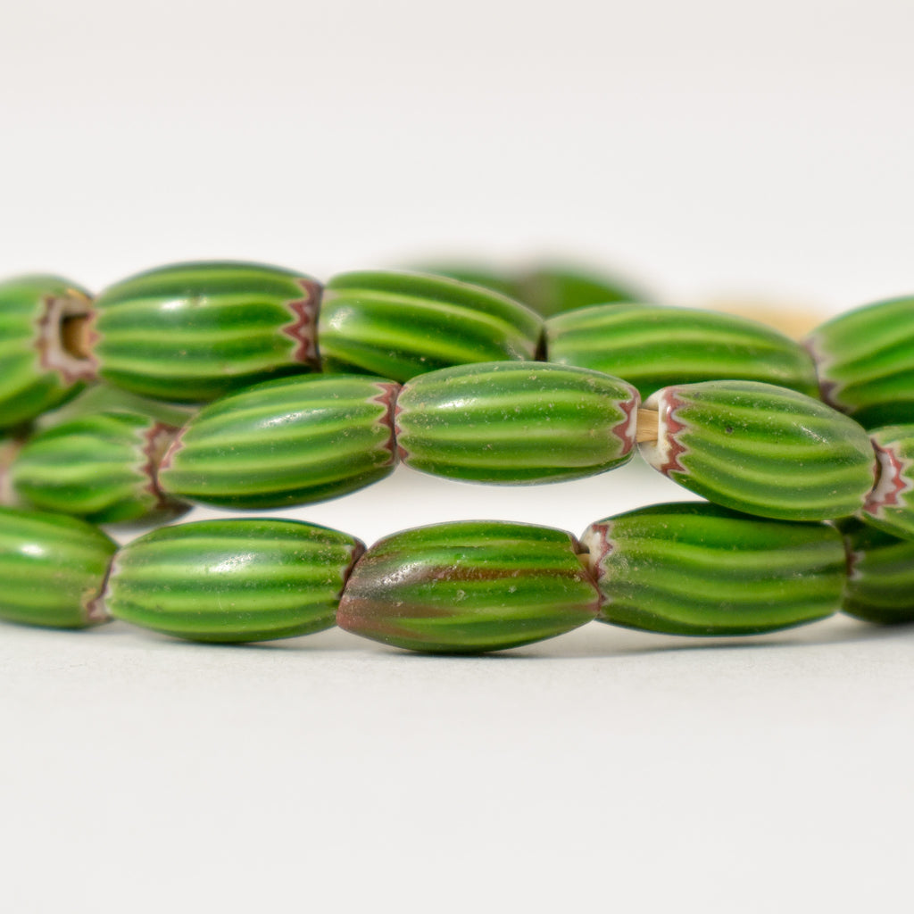 Venetian Watermelon Chevron Green Trade Beads