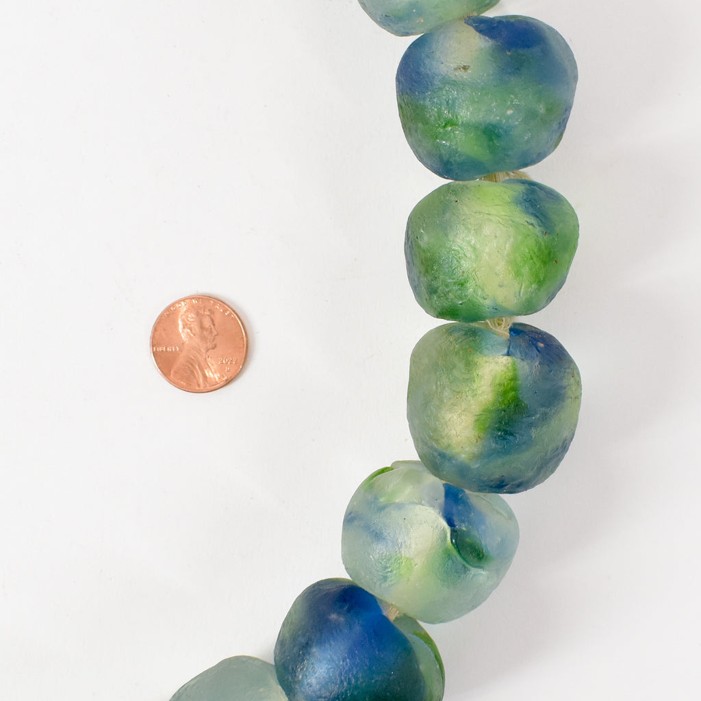 X-Large Krobo Recycled Powder Glass Blue and Green Trade Beads
