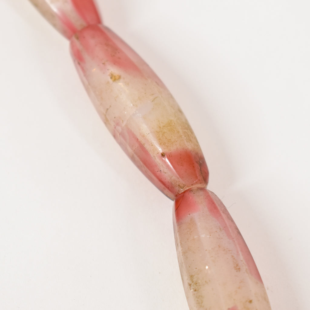 Faceted Czech Pink and White Trade Beads 29 Inches