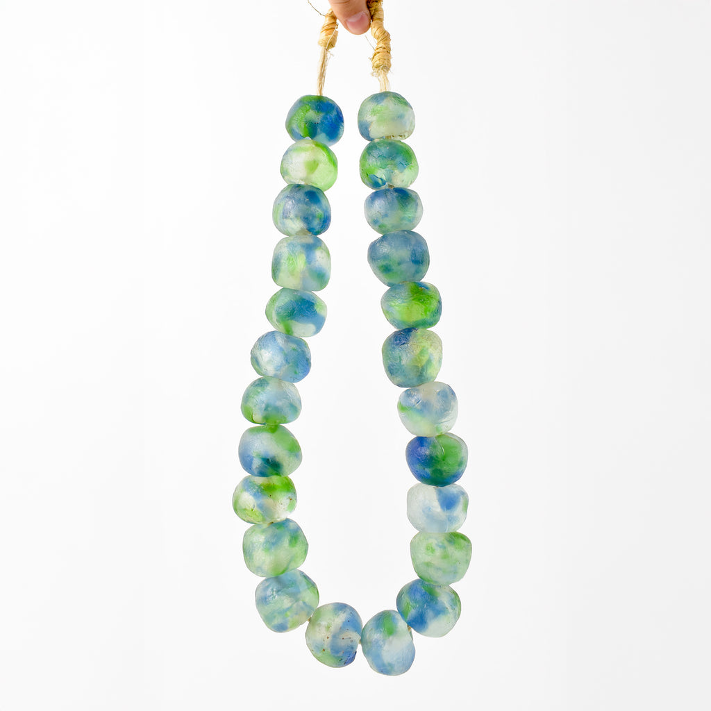 X-Large Krobo Recycled Powder Glass Blue and Green Trade Beads