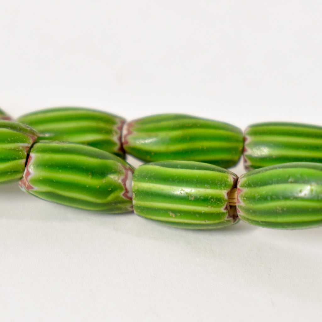 Venetian Watermelon Chevron Green Trade Beads