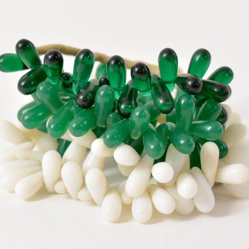 Green and White Wedding Globular Trade Beads