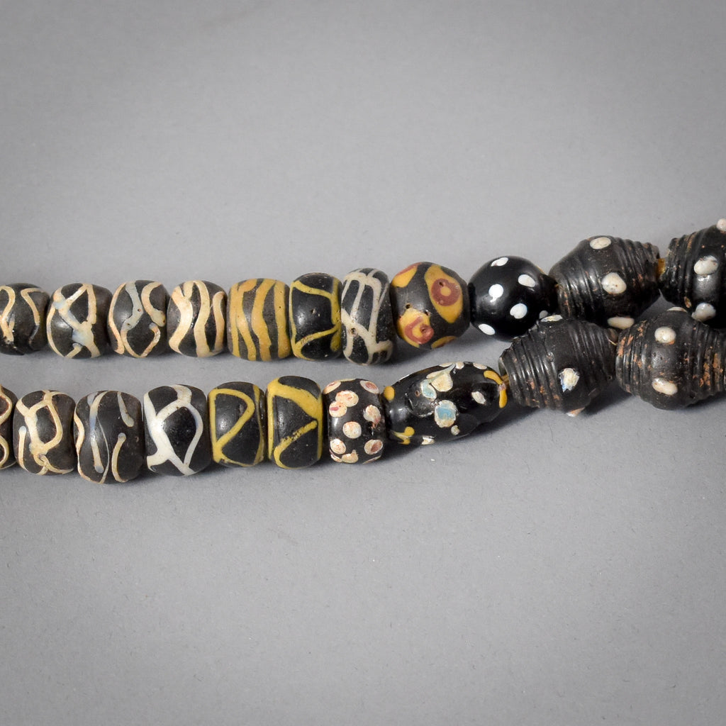 Rare Barrel and Black Rattlesnake Venetian Trade Beads