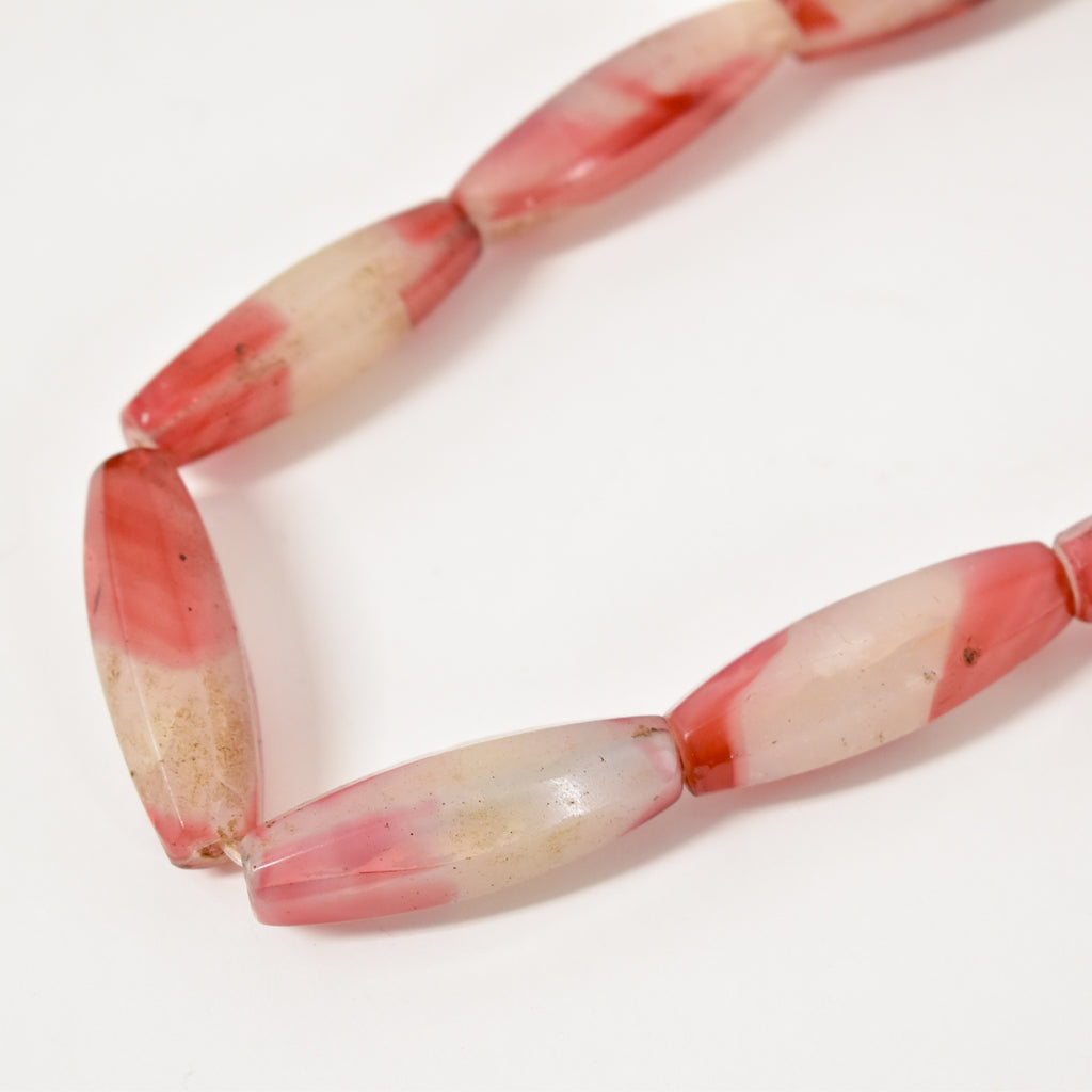 Faceted Czech Pink and White Trade Beads 29 Inches