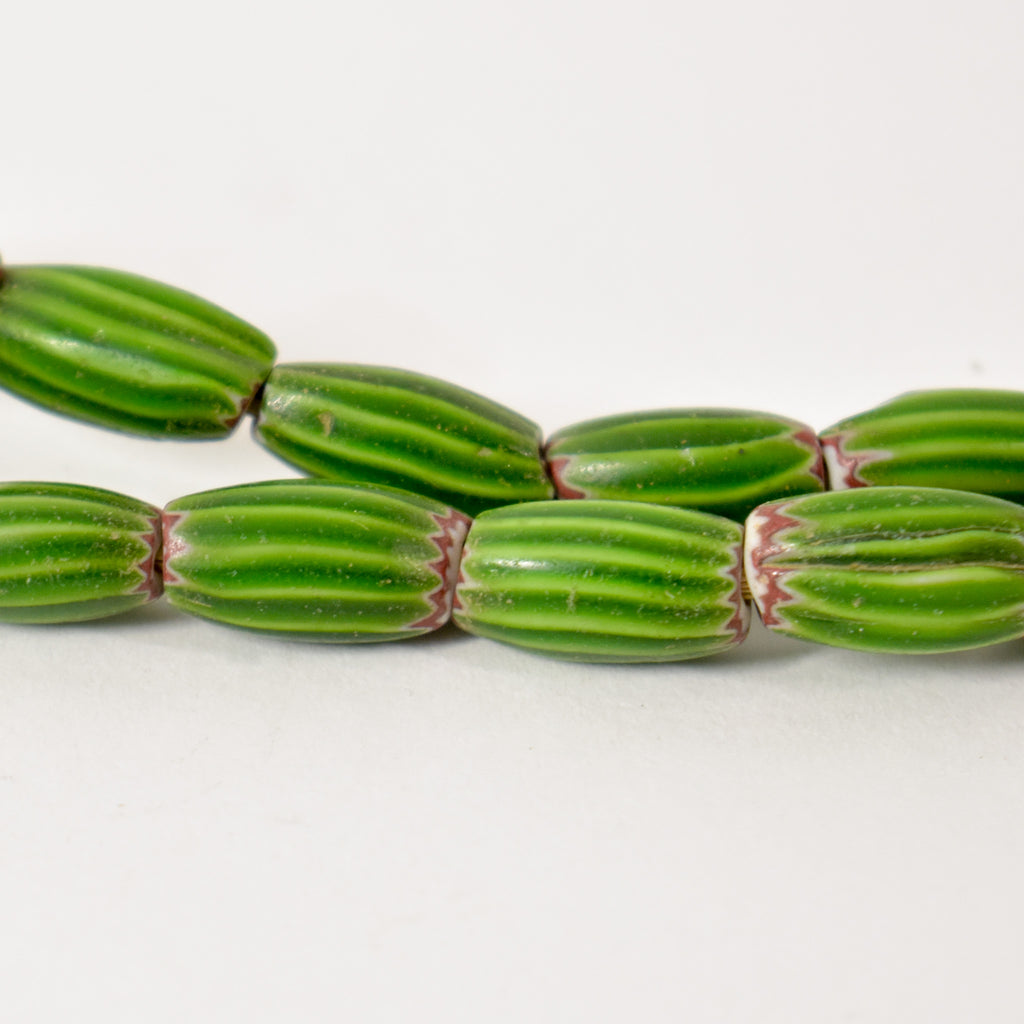 Venetian Watermelon Chevron Green Trade Beads