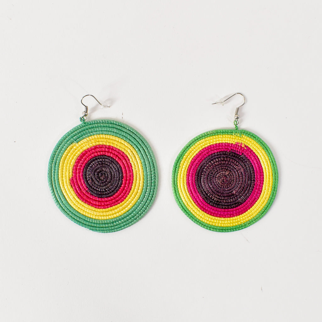 Red Green and Yellow Uganda Sisal Earrings