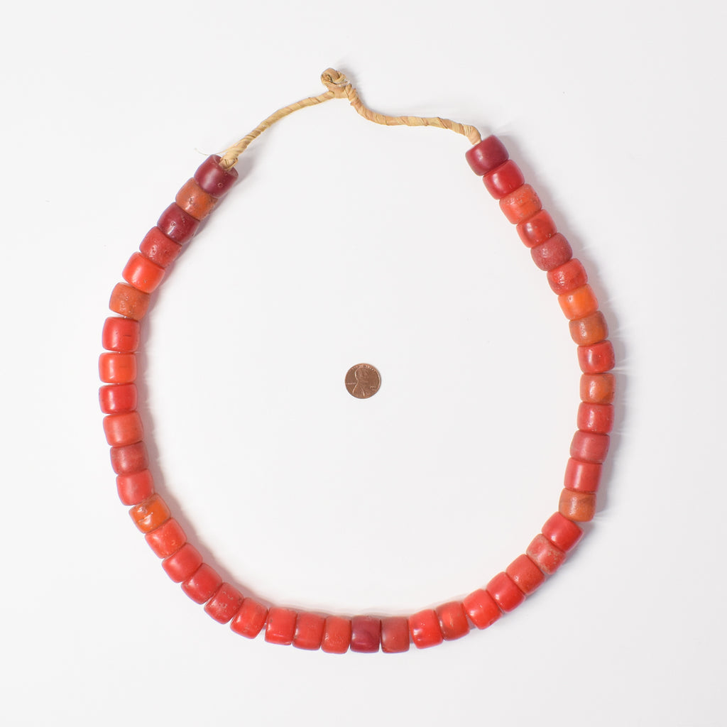 Orange and Red Ethiopian Flat Ended Trade Beads