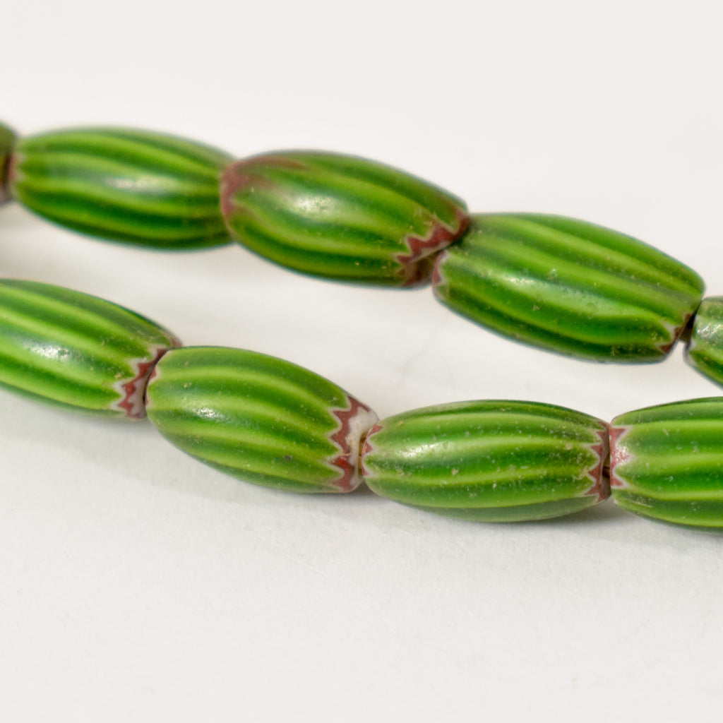 Venetian Watermelon Chevron Green Trade Beads