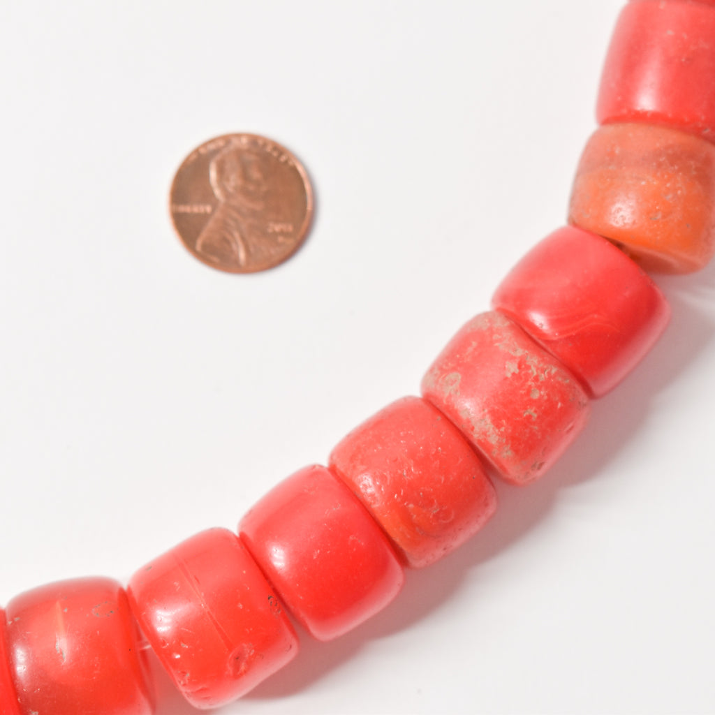 Orange and Red Ethiopian Flat Ended Trade Beads