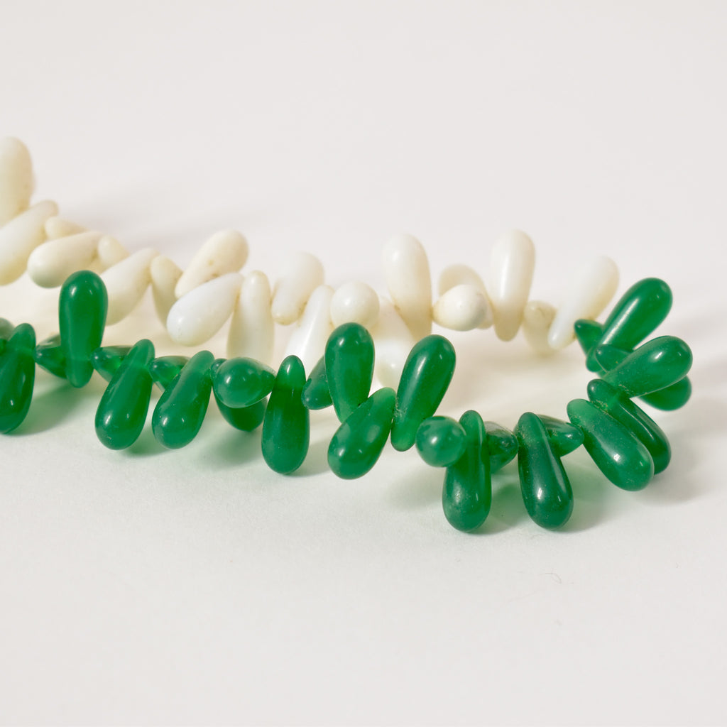 Green and White Wedding Globular Trade Beads