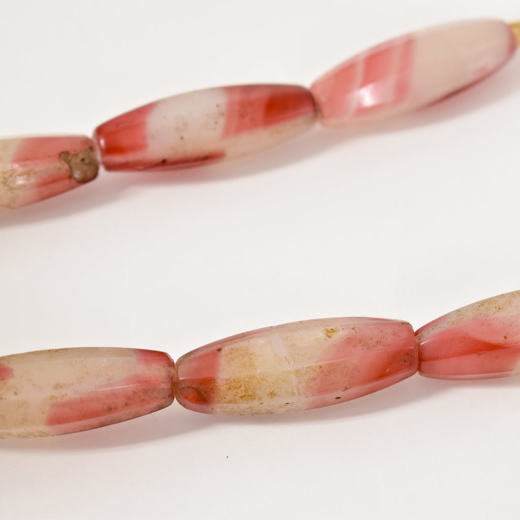 Faceted Czech Pink and White Trade Beads 29 Inches