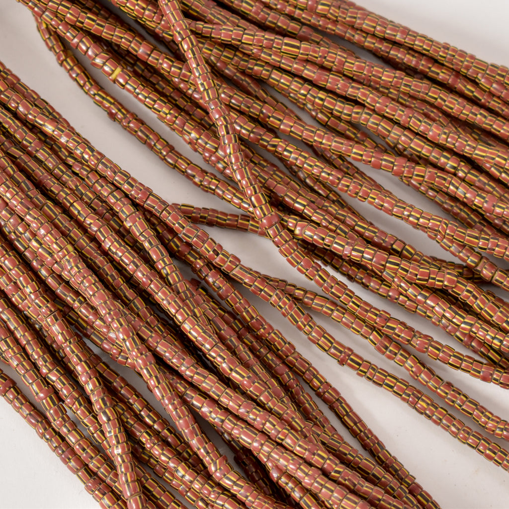 Striped Baule Tamba Seed Bead Necklace 32 Inch