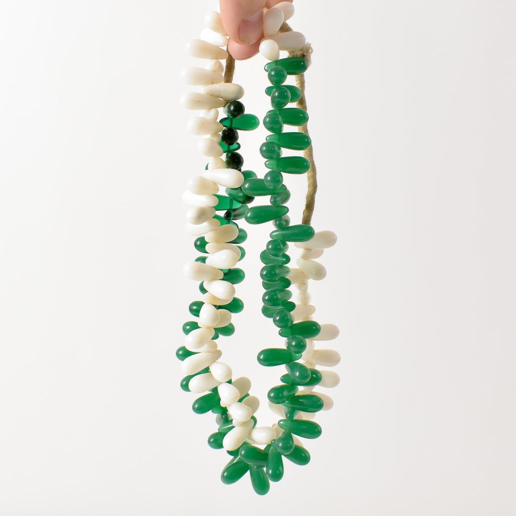 Green and White Wedding Globular Trade Beads