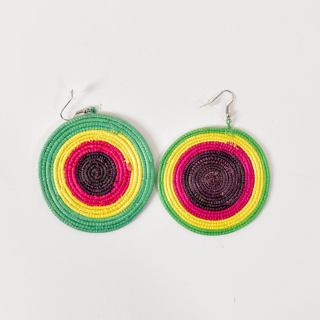 Red Green and Yellow Uganda Sisal Earrings