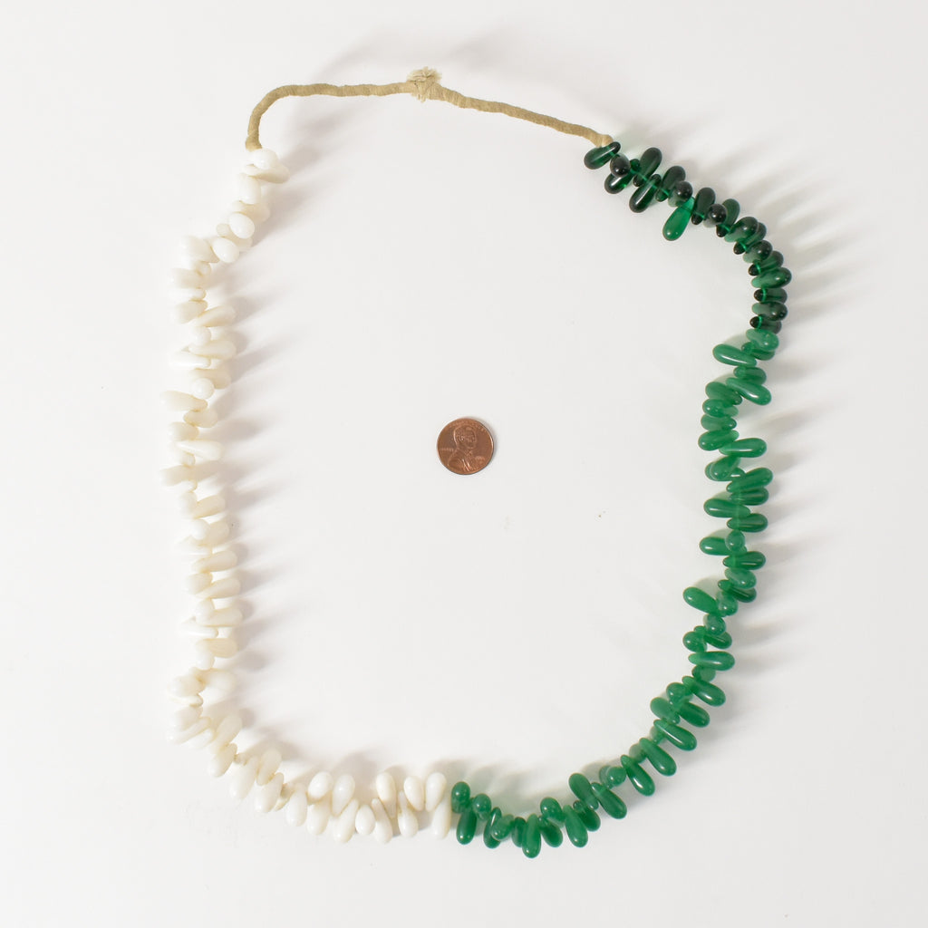 Green and White Wedding Globular Trade Beads