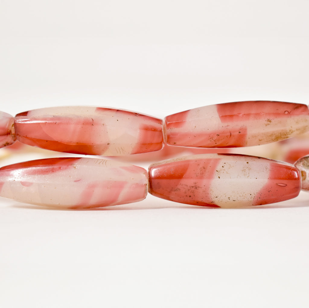 Faceted Czech Pink and White Trade Beads 29 Inches
