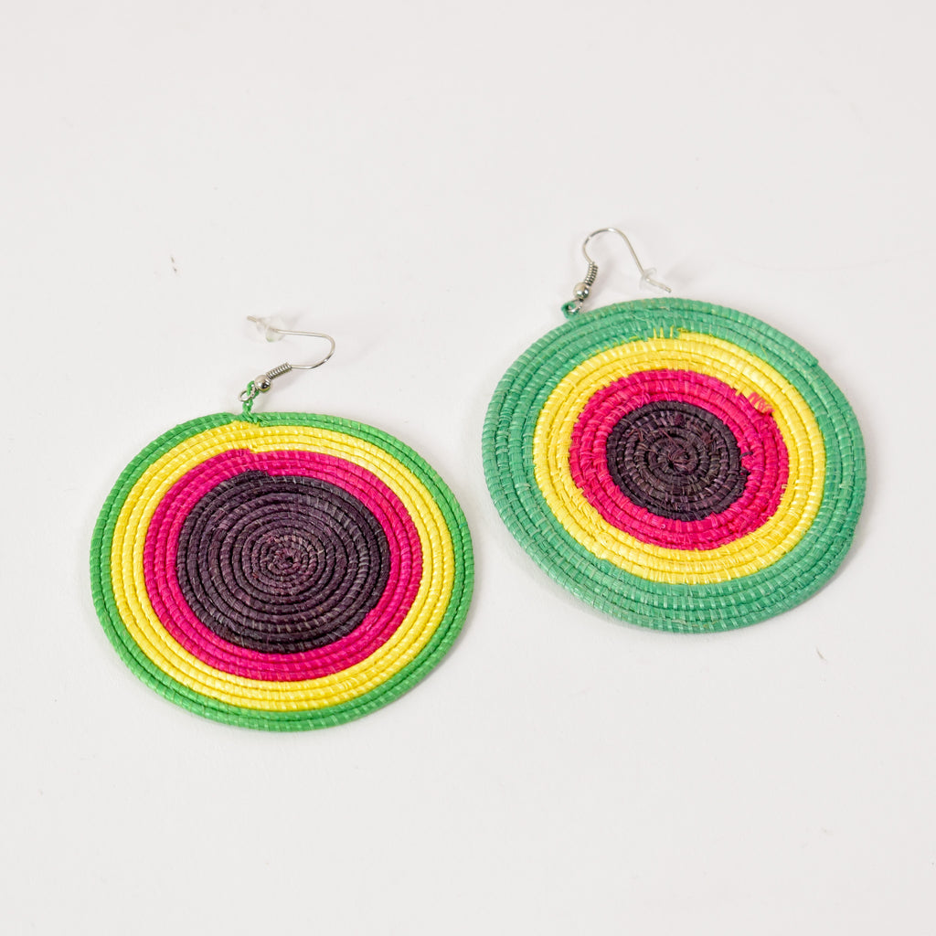 Red Green and Yellow Uganda Sisal Earrings