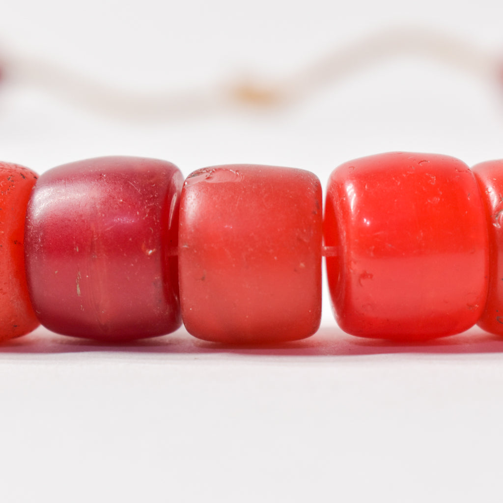 Orange and Red Ethiopian Flat Ended Trade Beads